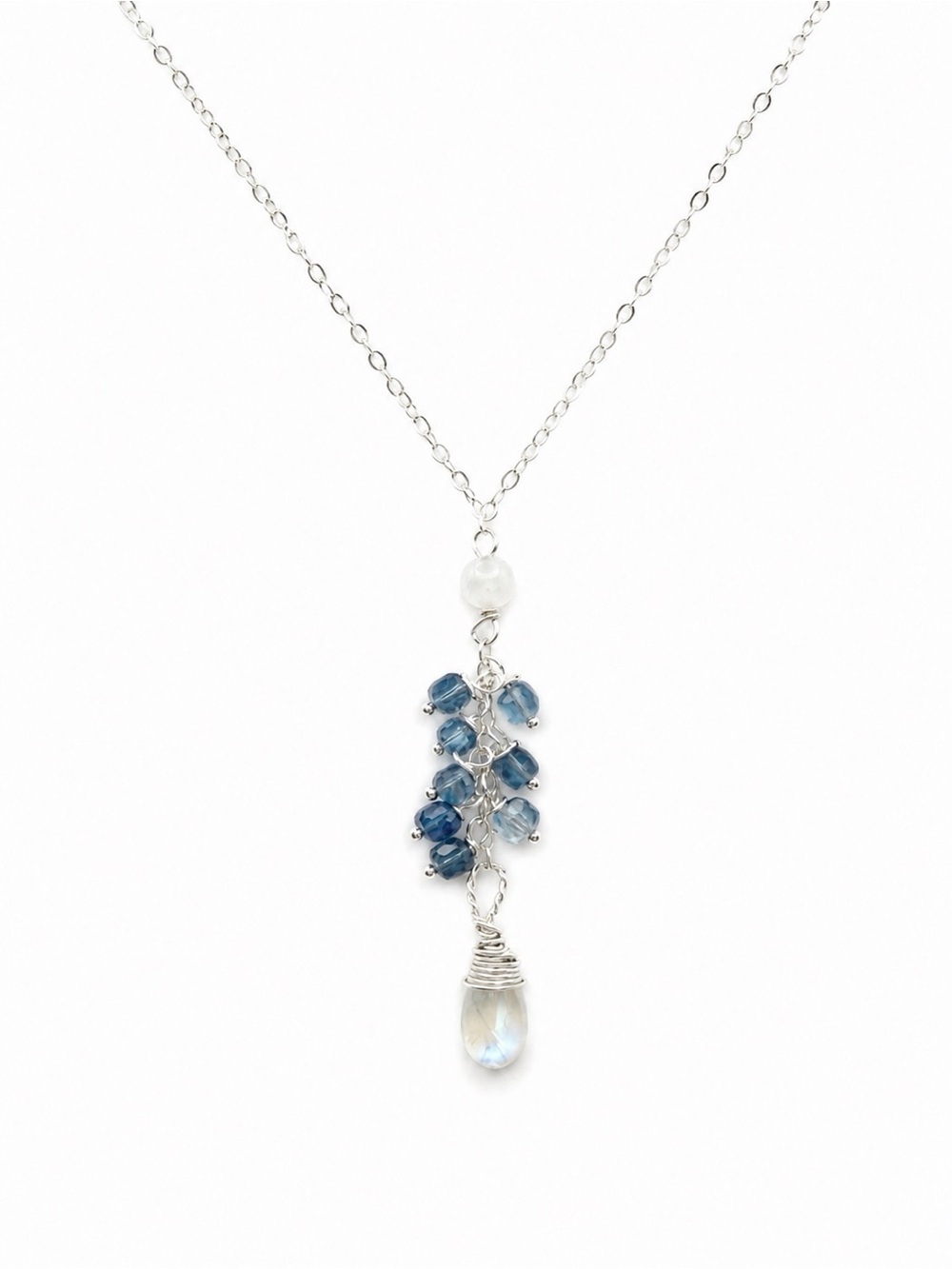 N182 Aquamarine and Moonstone Lariat Necklace